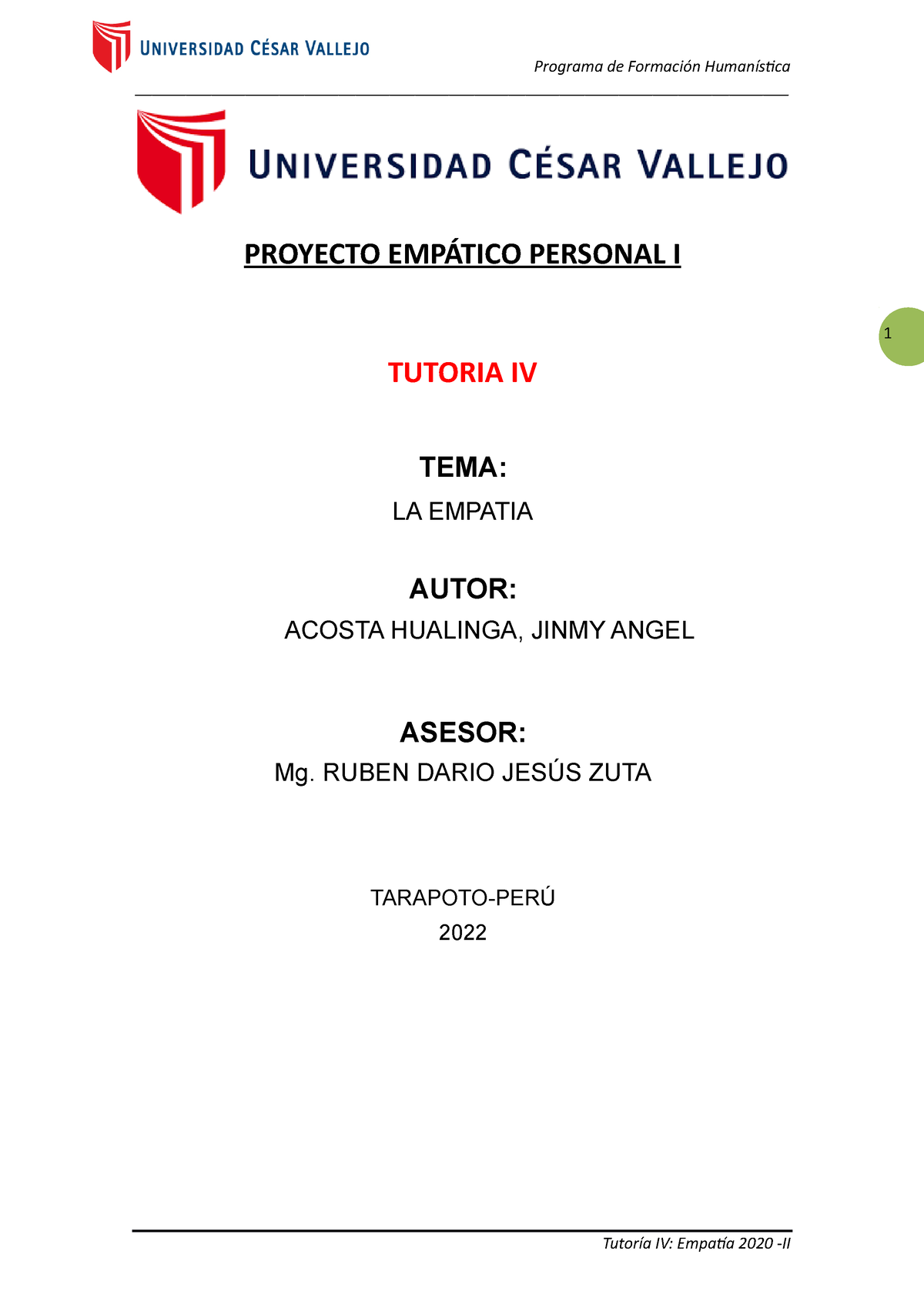 Proyecto Empatico Personal I Tutoria IV - Programa De Formación ...