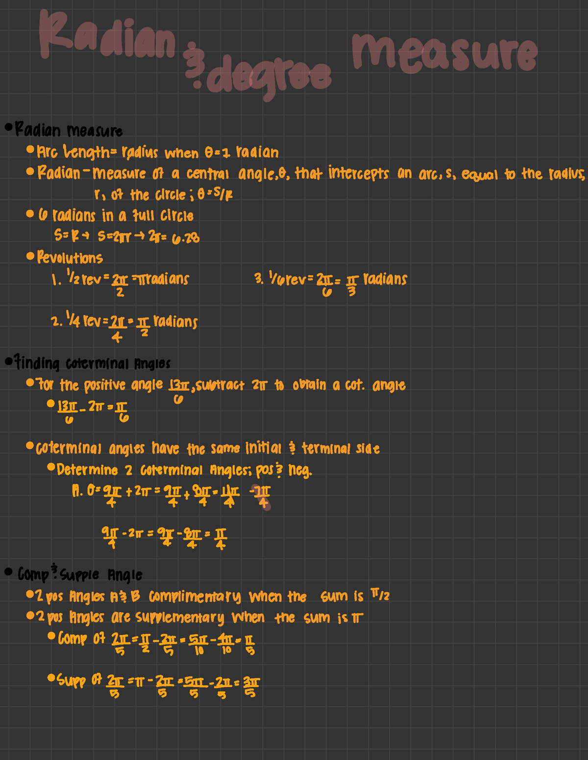 Trig Functions Radian Measure Arc Length Radiuswhen Radian Radian Measure A