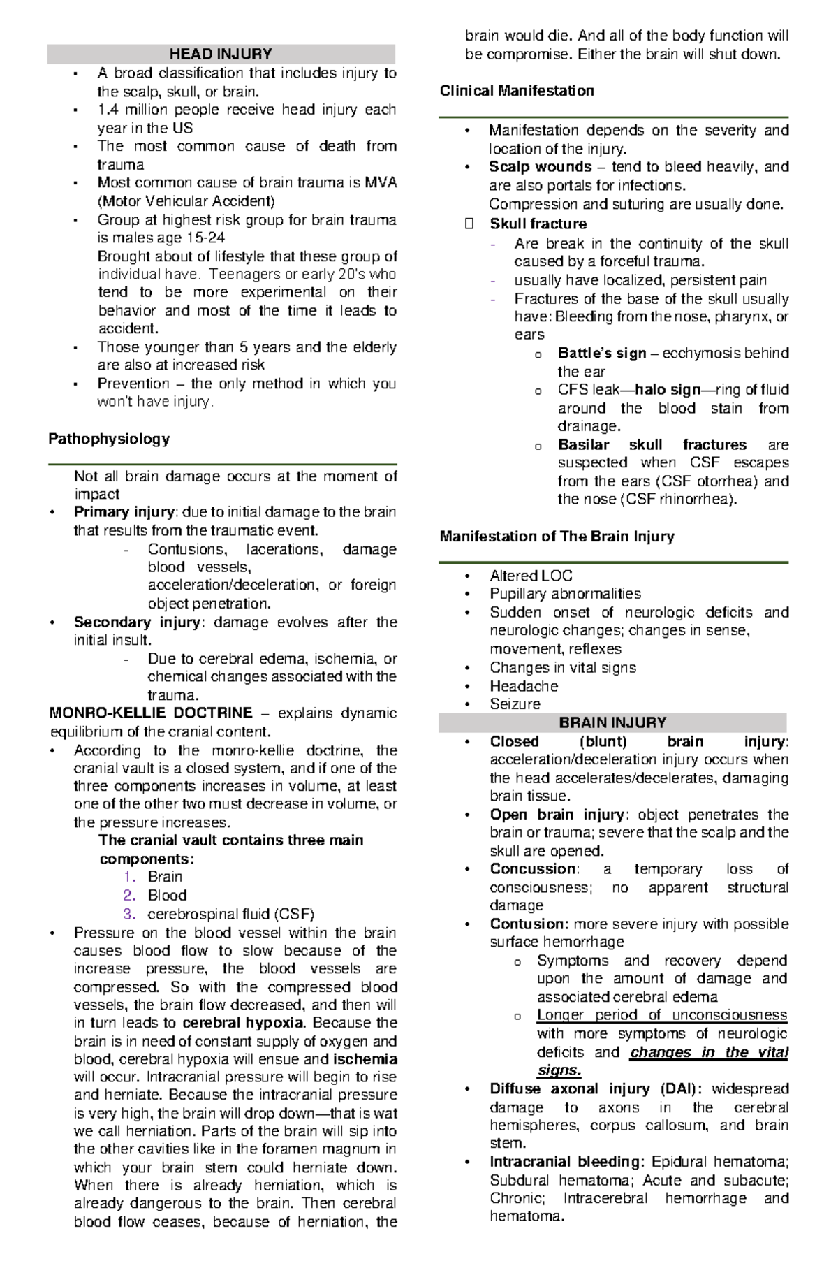 Management OF Patients Neurologic Trauma - HEAD INJURY A Broad ...