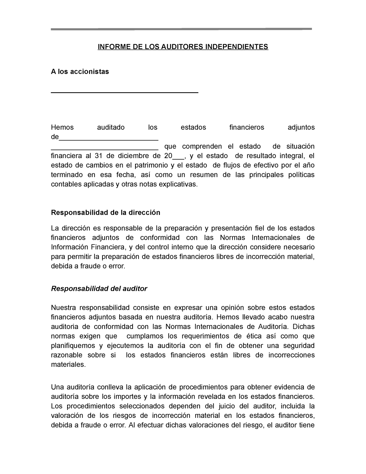Informe De Los Auditores Independientes Informe De Los Auditores