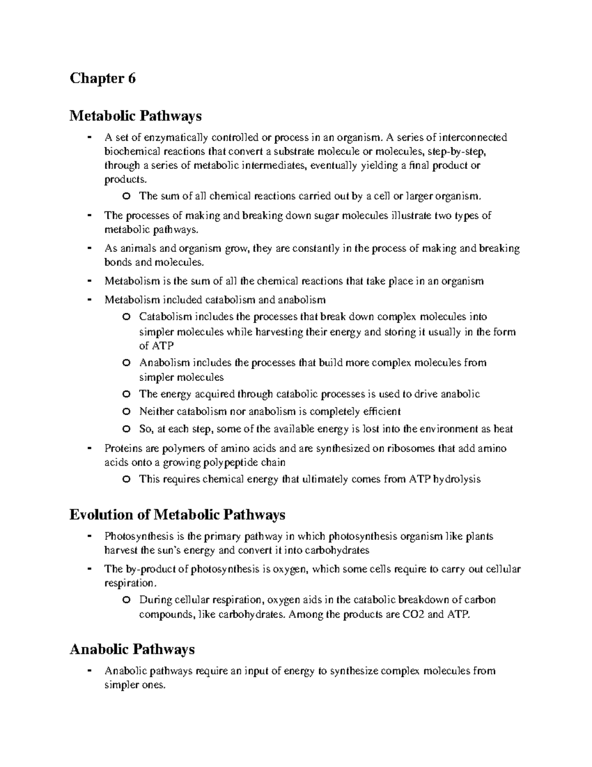 Test 2 Bio Study Guide - Chapter 6 Metabolic Pathways A set of ...