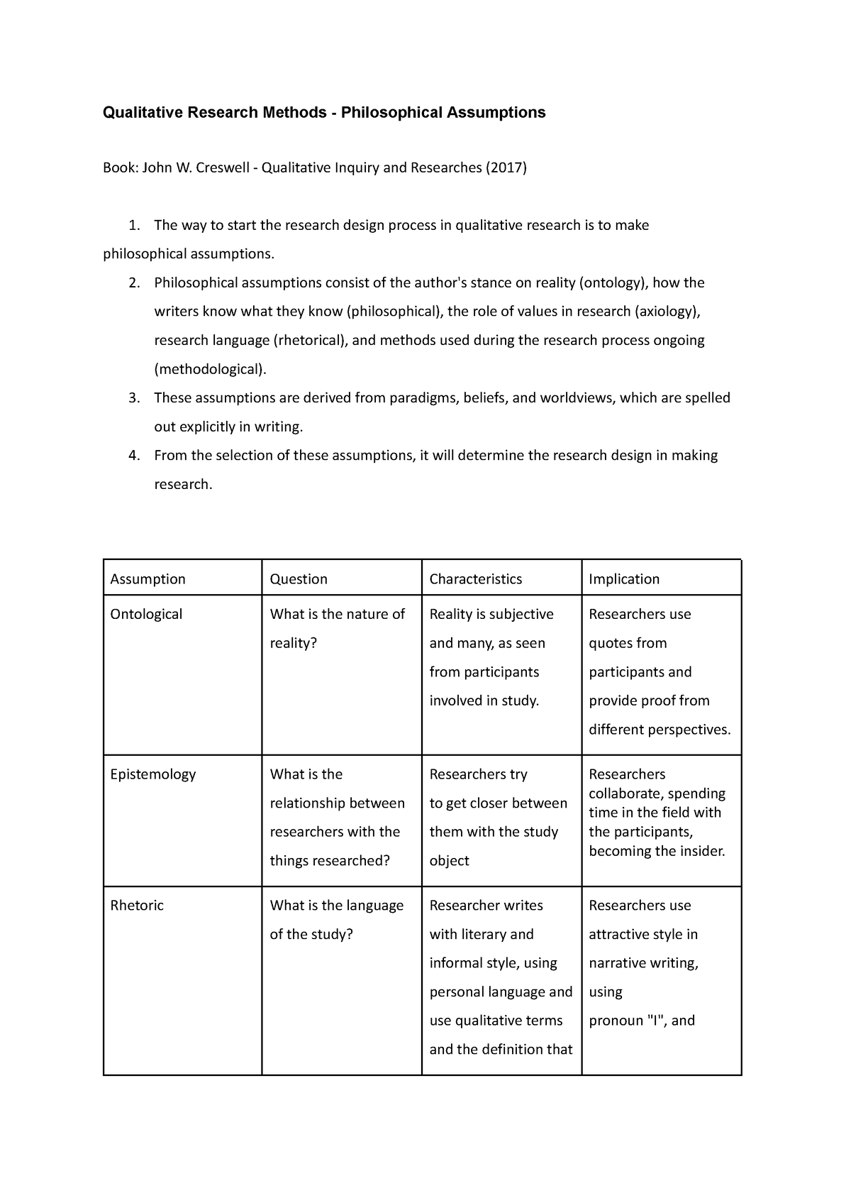 assumptions in qualitative research by creswell pdf