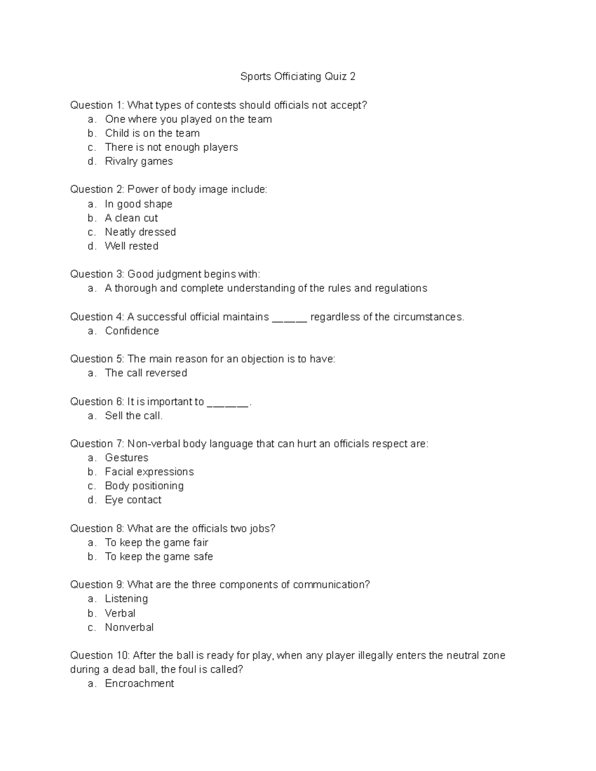 Sports Officiating Quiz 2 - One Where You Played On The Team B. Child ...