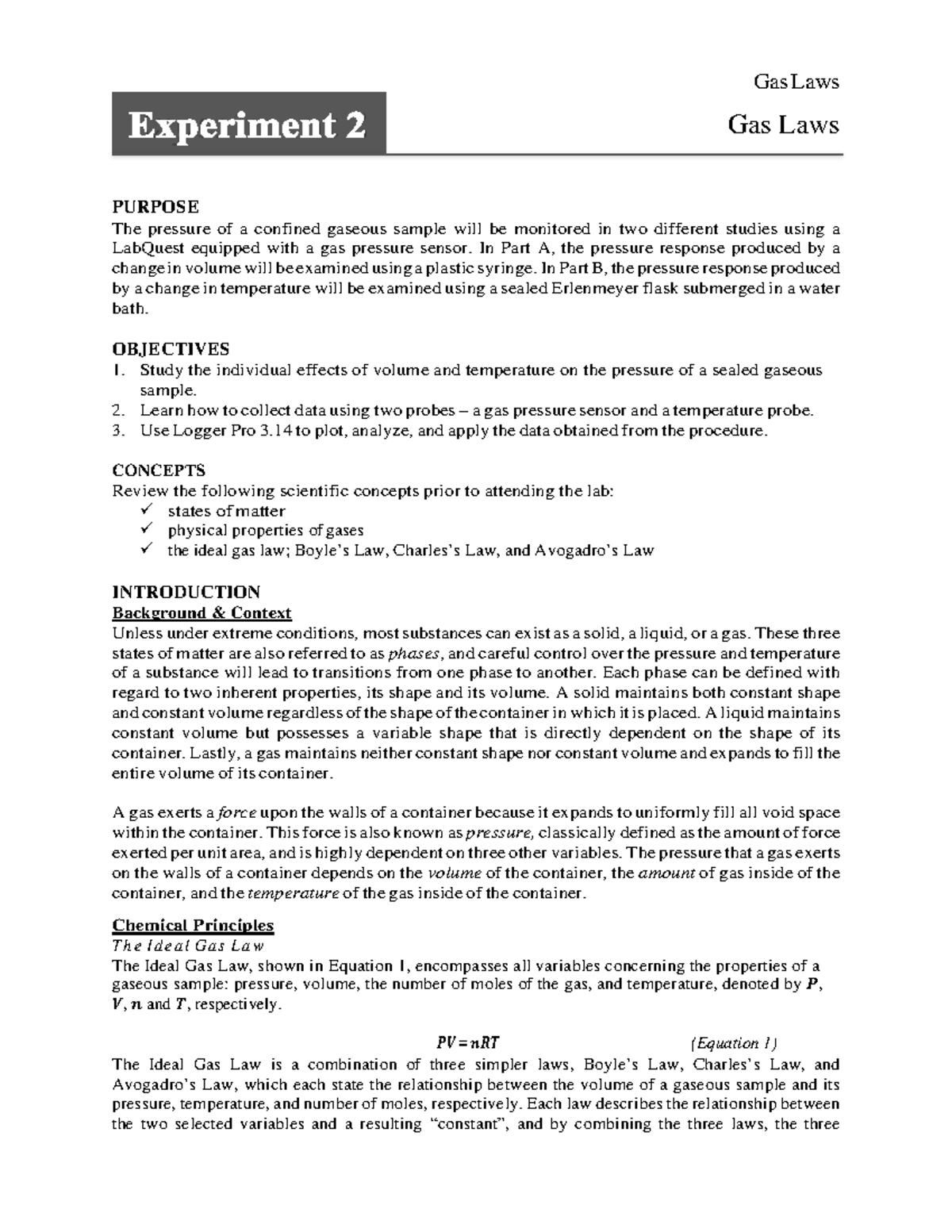 Experiment PDF - Gas Laws - Warning: TT: undefined function: 22 Pertaining To Gas Variables Worksheet Answers