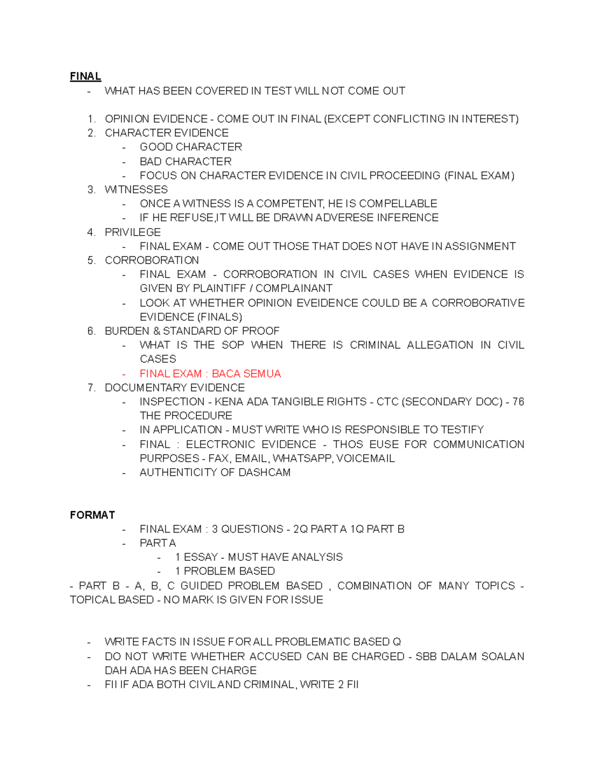 Evidence Final Topics - Goodluck and all the best for upcoming tests ...