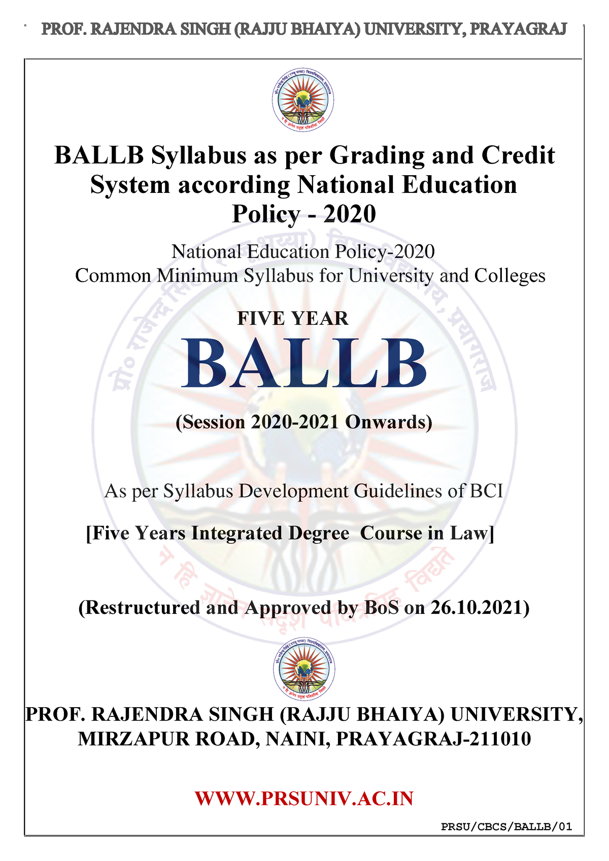 B.A.L.L.B. Five Years - Good - National Education Policy- Common ...