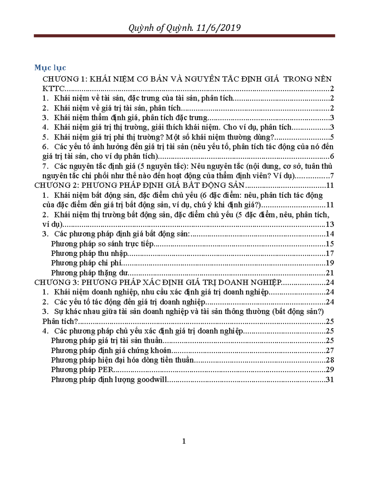 ĐỊNH GIÁ TÀI SẢN - ĐGTS - M c l cụụ - Studocu