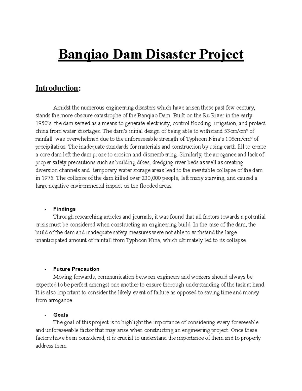 Banqiao Dam Extended Abstract Banqiao Dam Disaster Project