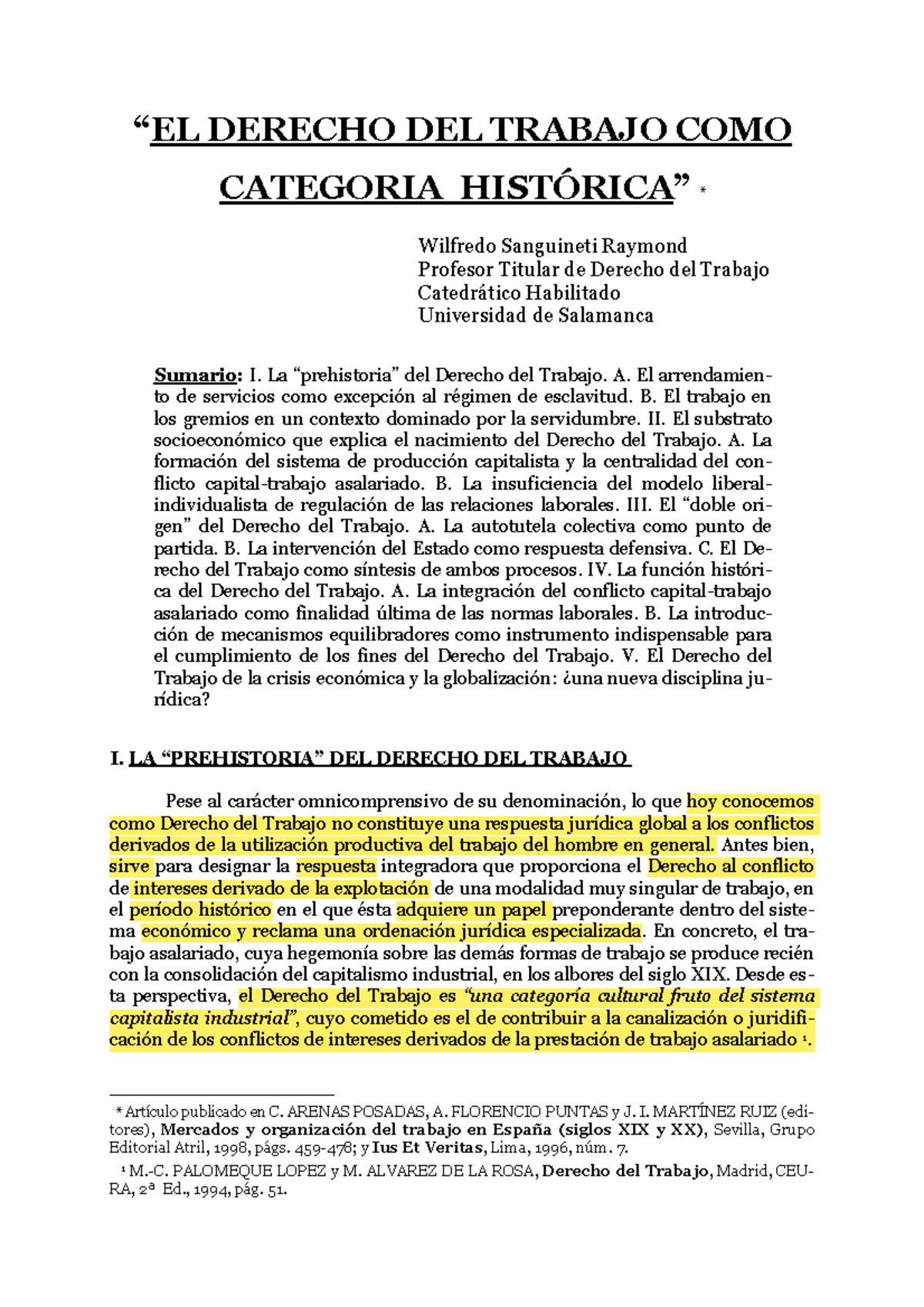 El Derecho Del Trabajo Como Categorc 3ada Historica Wsanguineti - ìEL ...