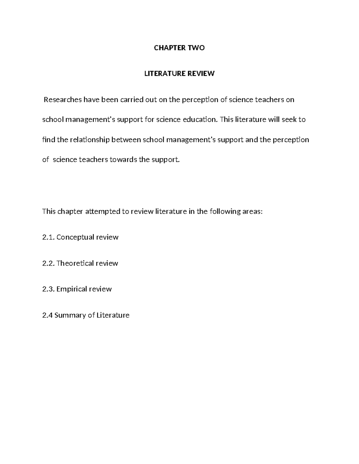 Research Work(Chapter 2) - CHAPTER TWO LITERATURE REVIEW Researches ...