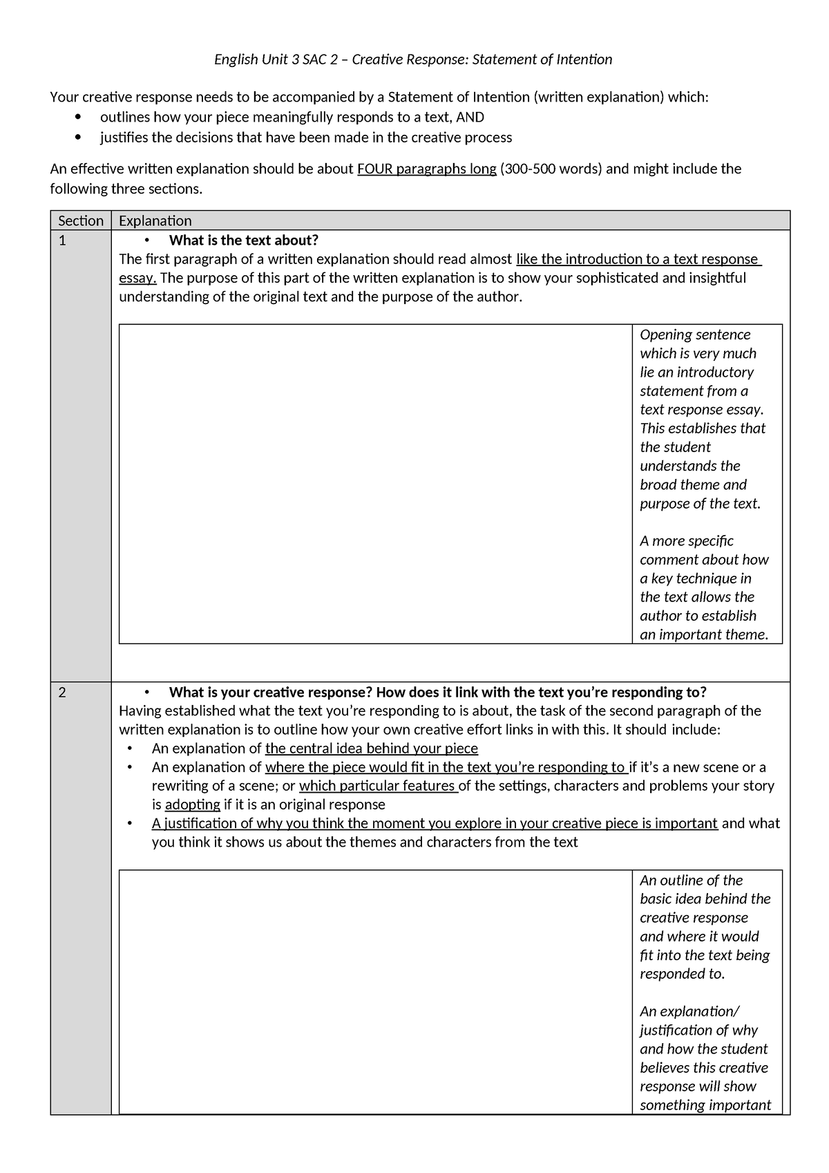 statement of intention essay example