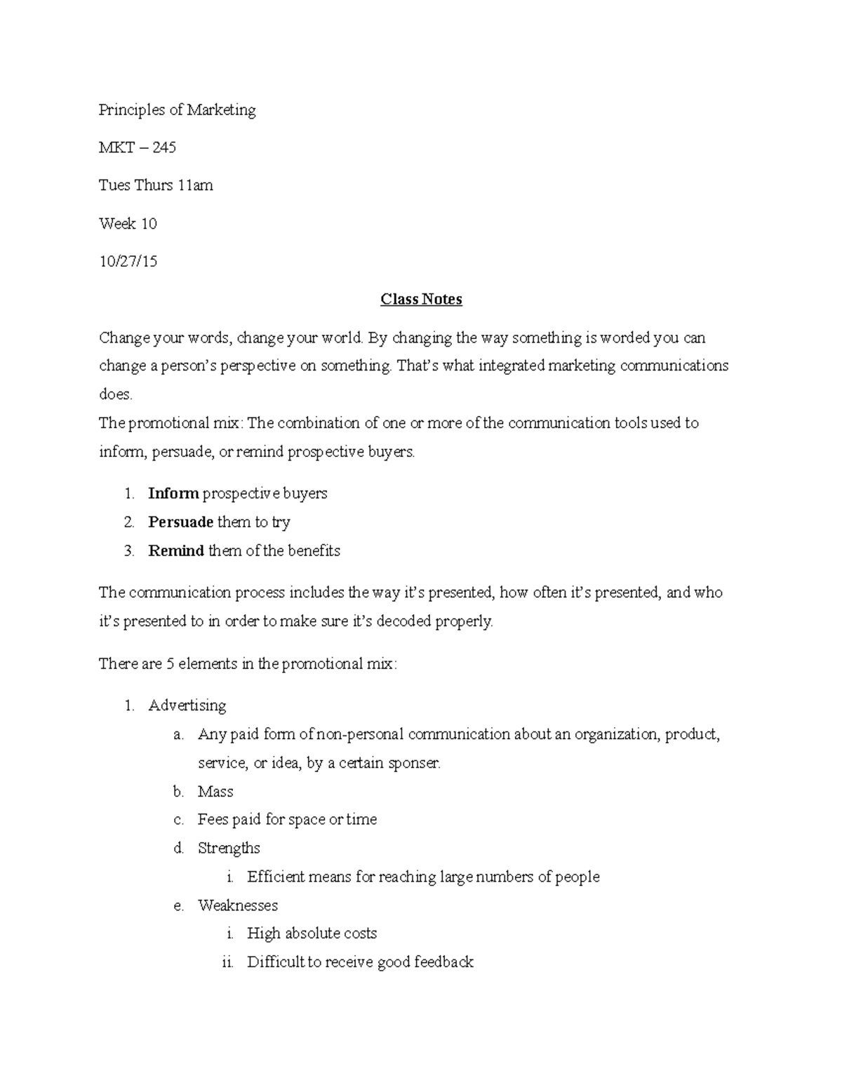 Principles of Marketing Class 19 - Principles of Marketing MKT – 245 ...