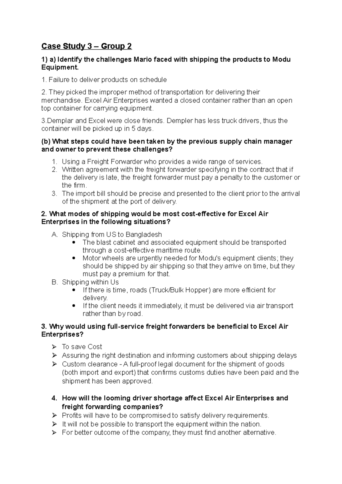 Supply Chain Management Case Study 3 Group 2 - Case Study 3 – Group 2 1 ...