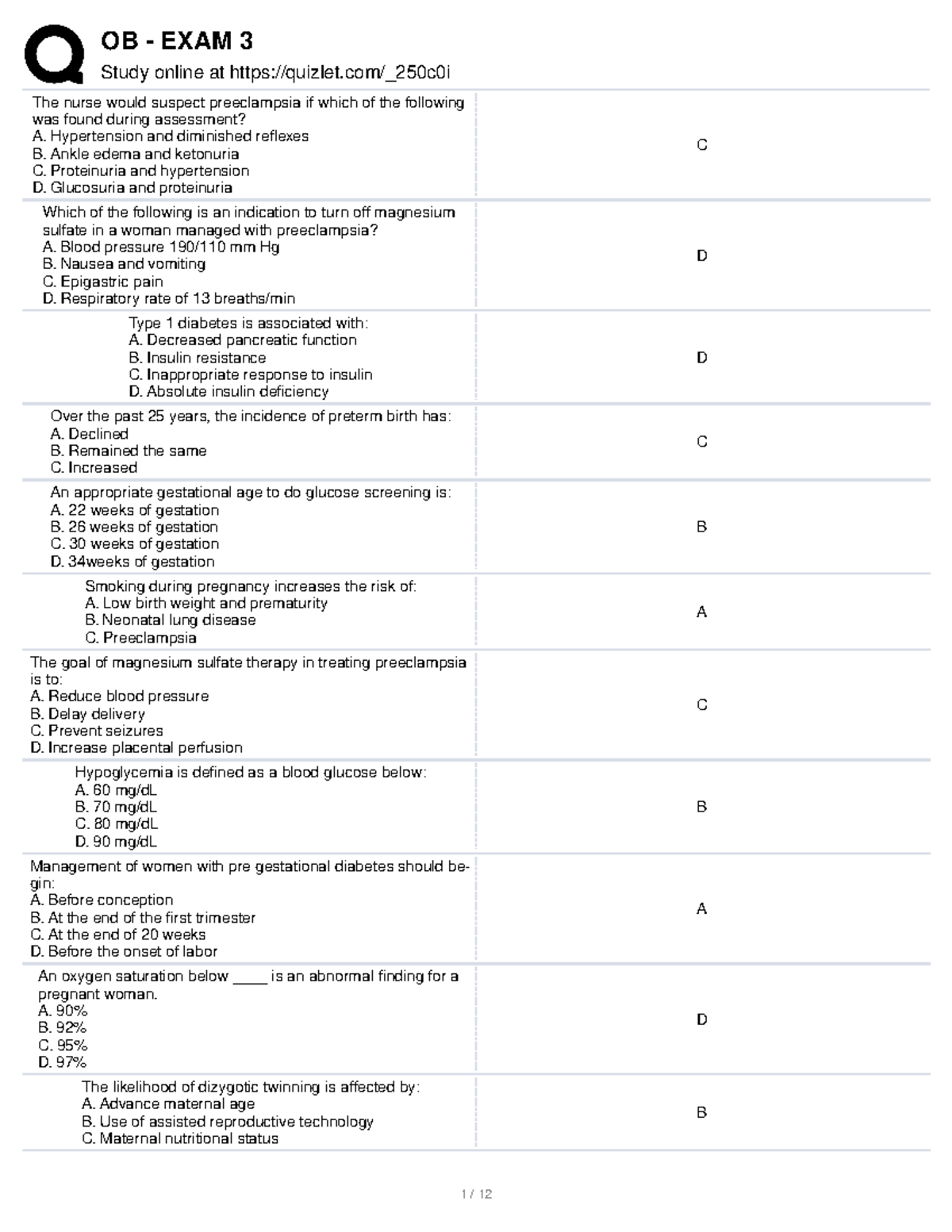 Ob exam 3 questions Study online at quizlet/_250c0i The nurse would