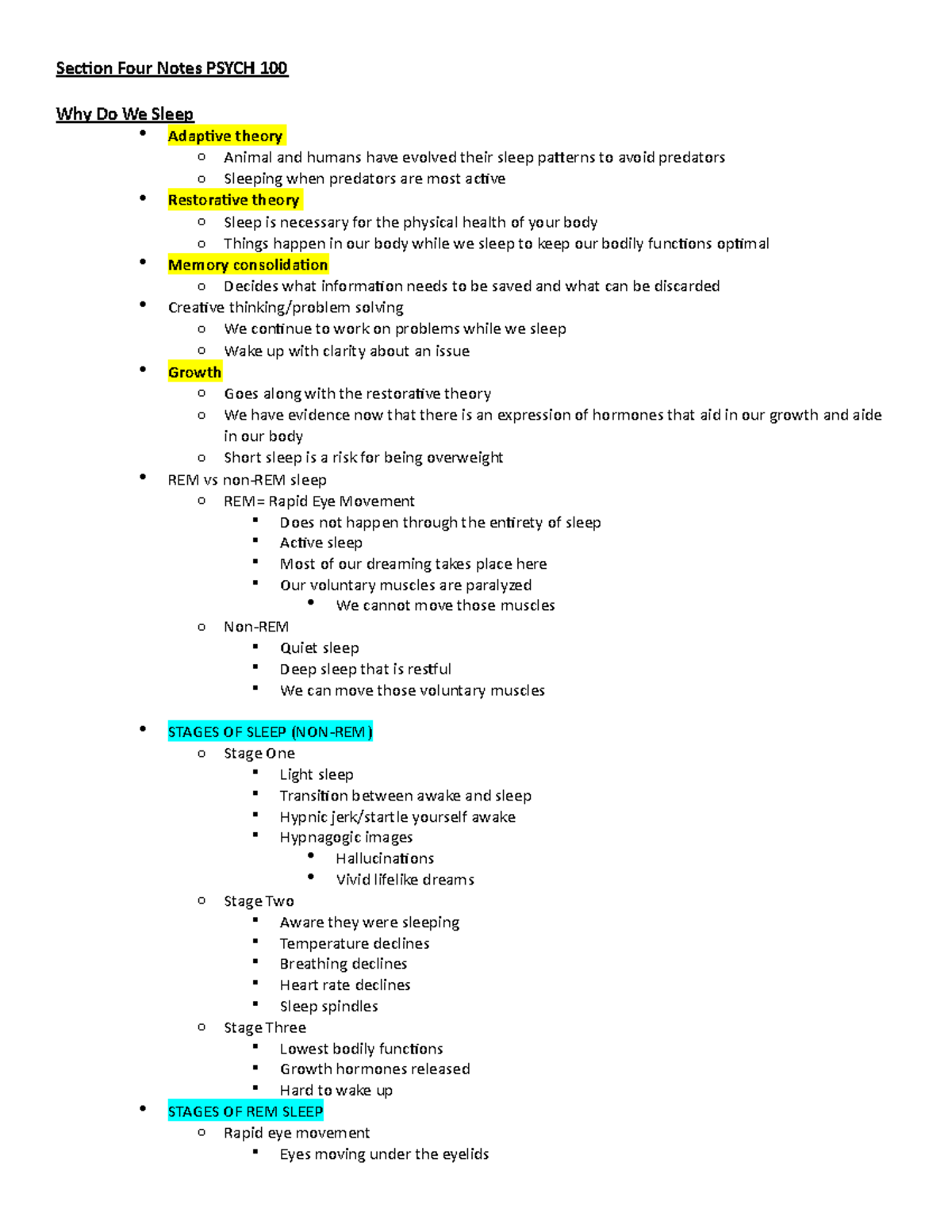Section Four Notes PSYCH 100 - Studocu