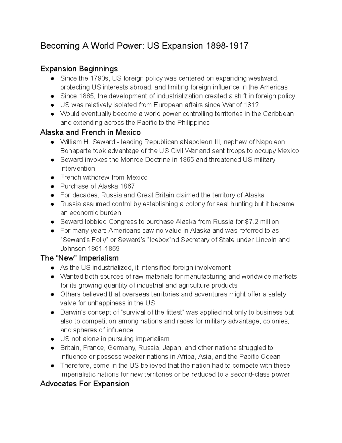 US Expansion 18981917 A World Power US Expansion 1898