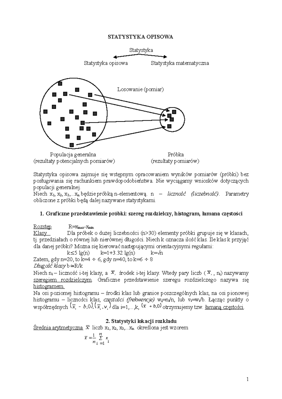 2. Statystyka Opisowa - Notatki Z Wykładu 2 - STATYSTYKA OPISOWA ...