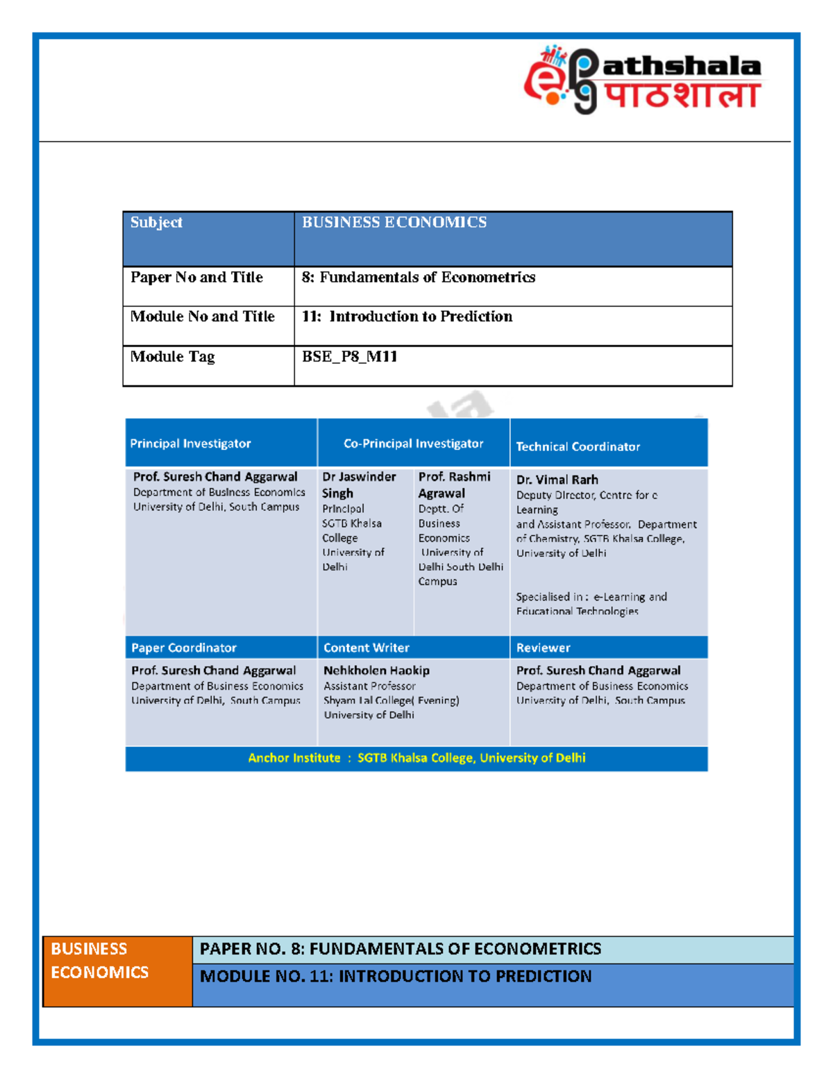 Introduction to Prediction - BUSINESS ECONOMICS PAPER NO. 8 ...