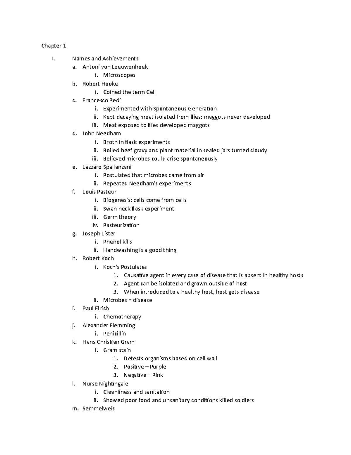 Microbiology - Chapter 1 - Chapter 1 I. Names and Achievements a ...