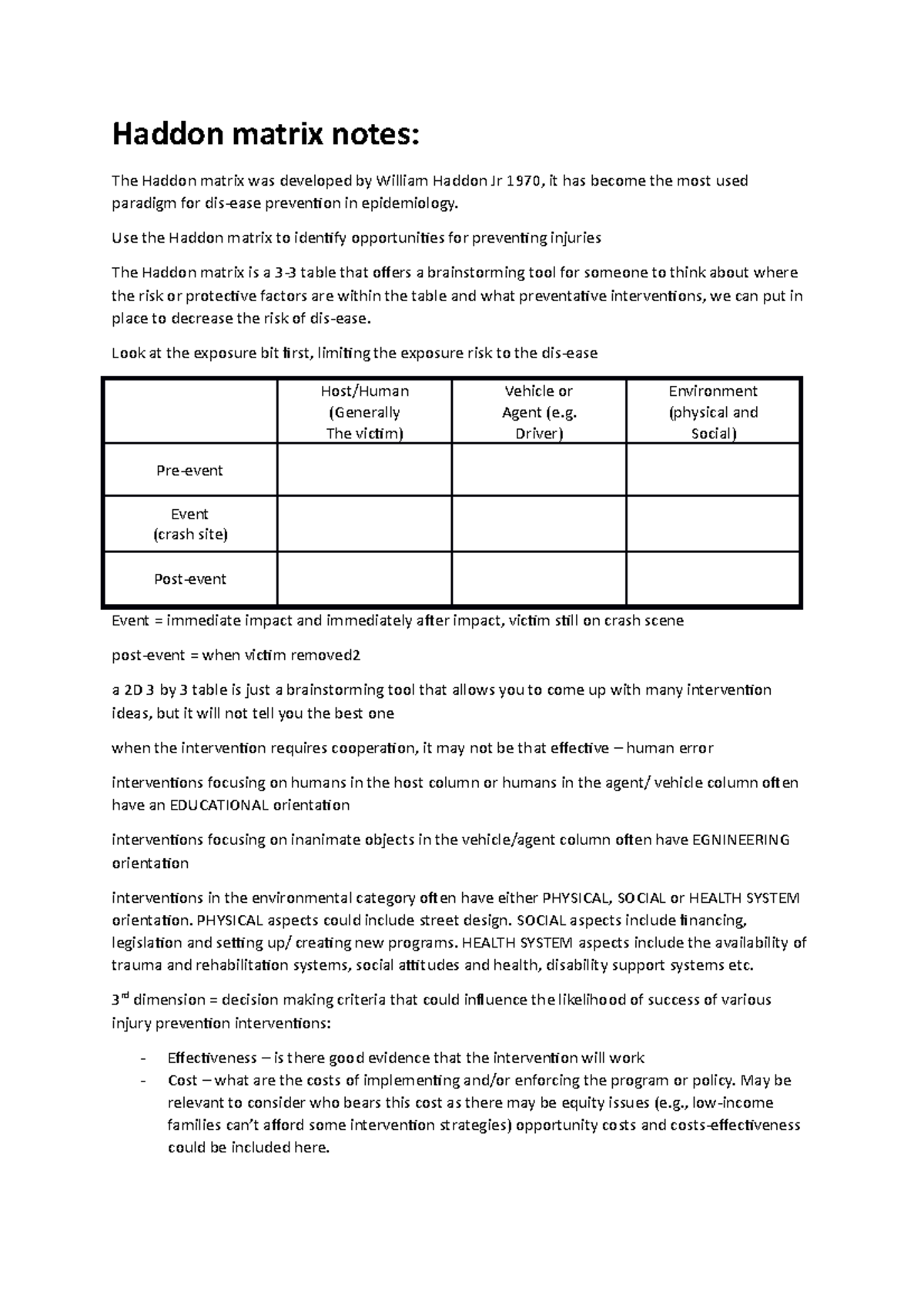 Haddon matrix notes covering what you need to know Haddon matrix