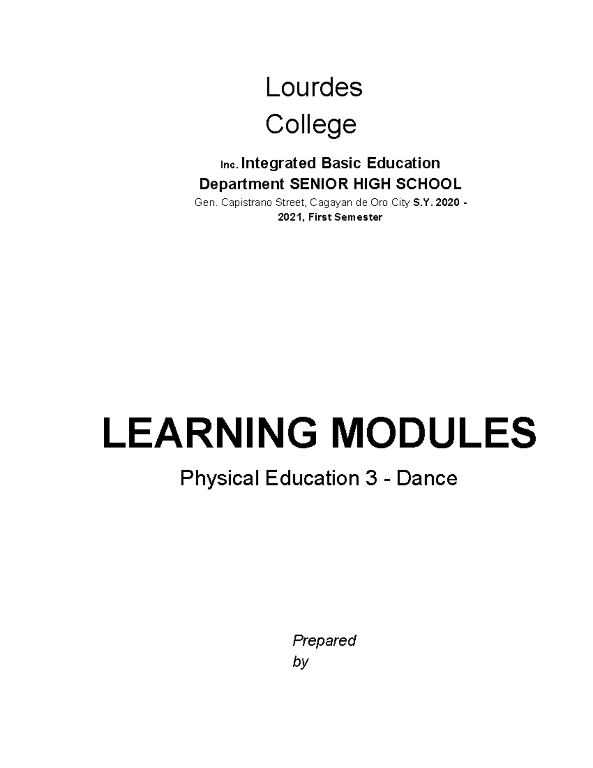 Module 1 1st Week PE3 - lecture notes - Lourdes College Inc. Integrated ...