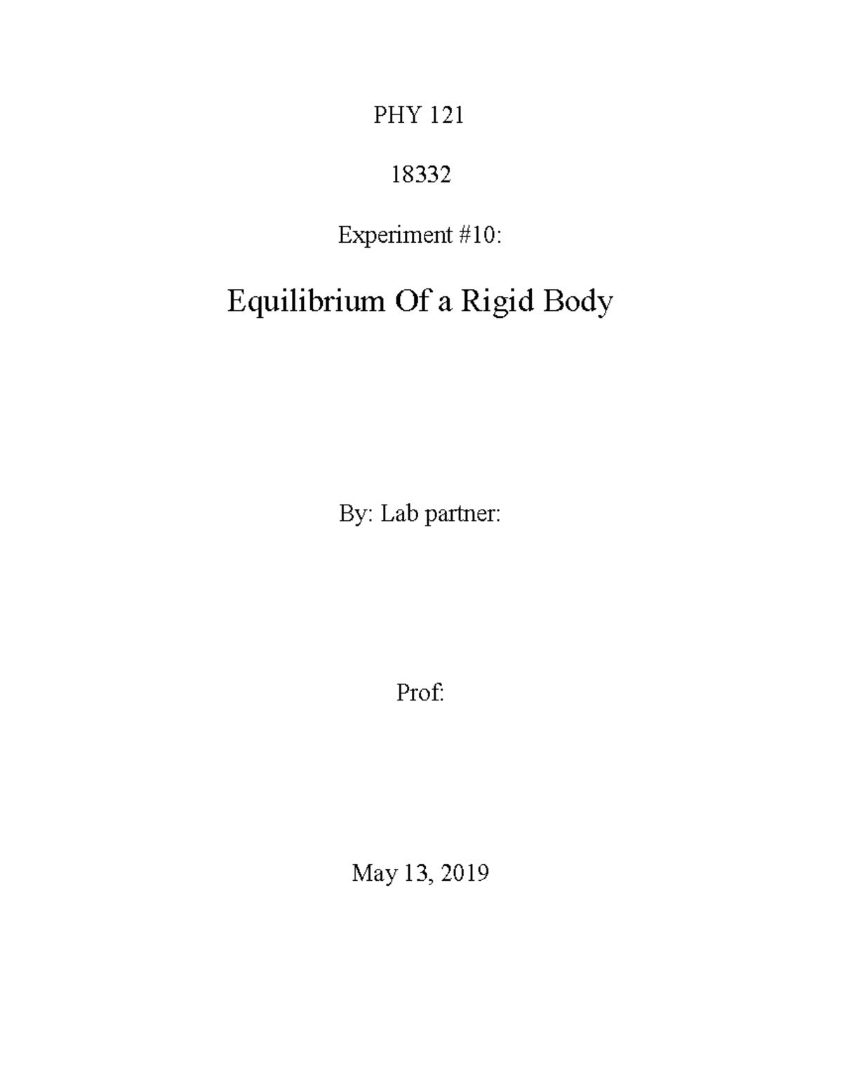 lab report experiment rotational motion of a rigid body