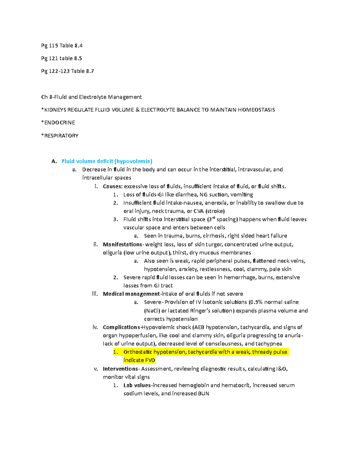 Med surge 1 - book notes - Pg 119 Table 8. Pg 121 table 8. Pg 122-123 ...