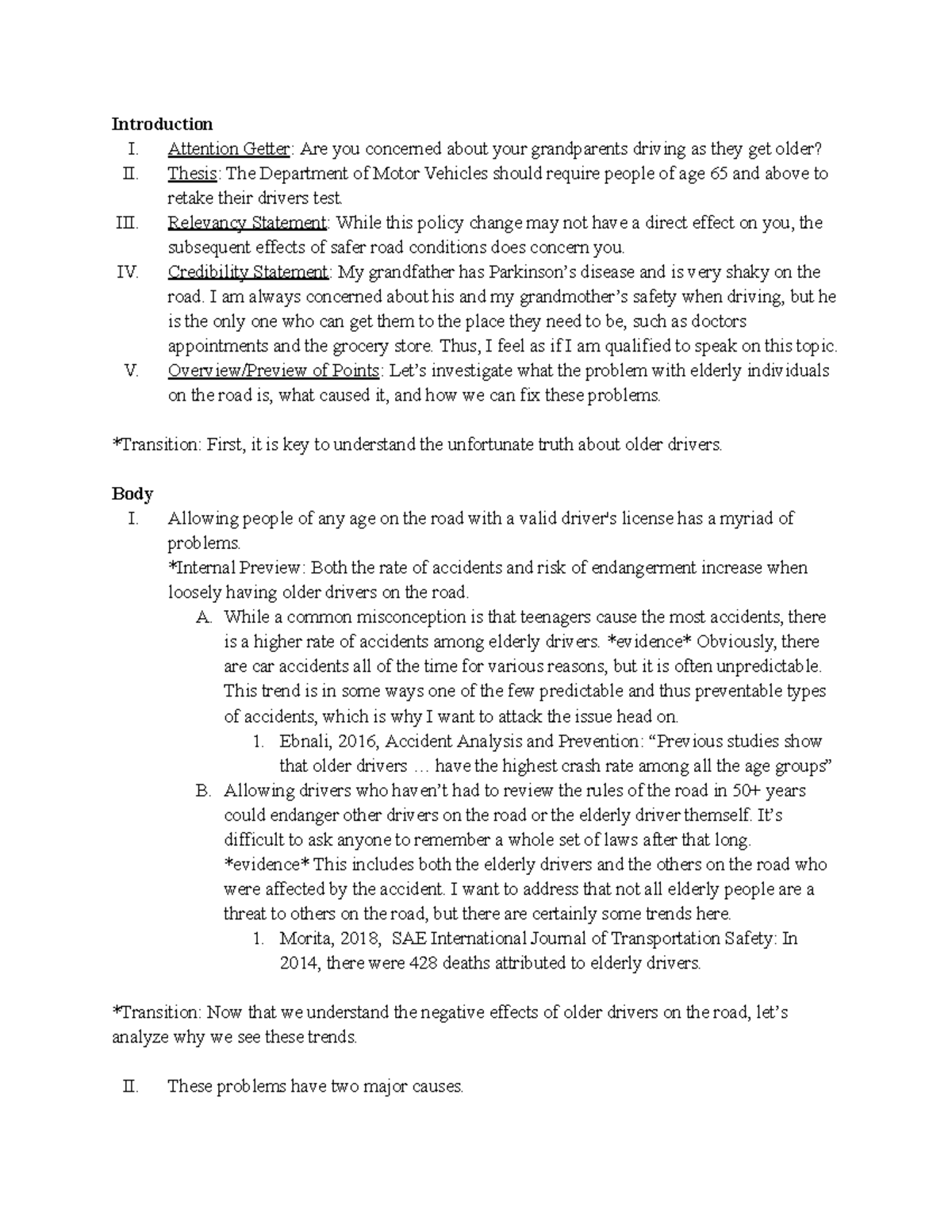 Persuasive Speech Final Outline - Introduction I. Attention Getter: Are ...