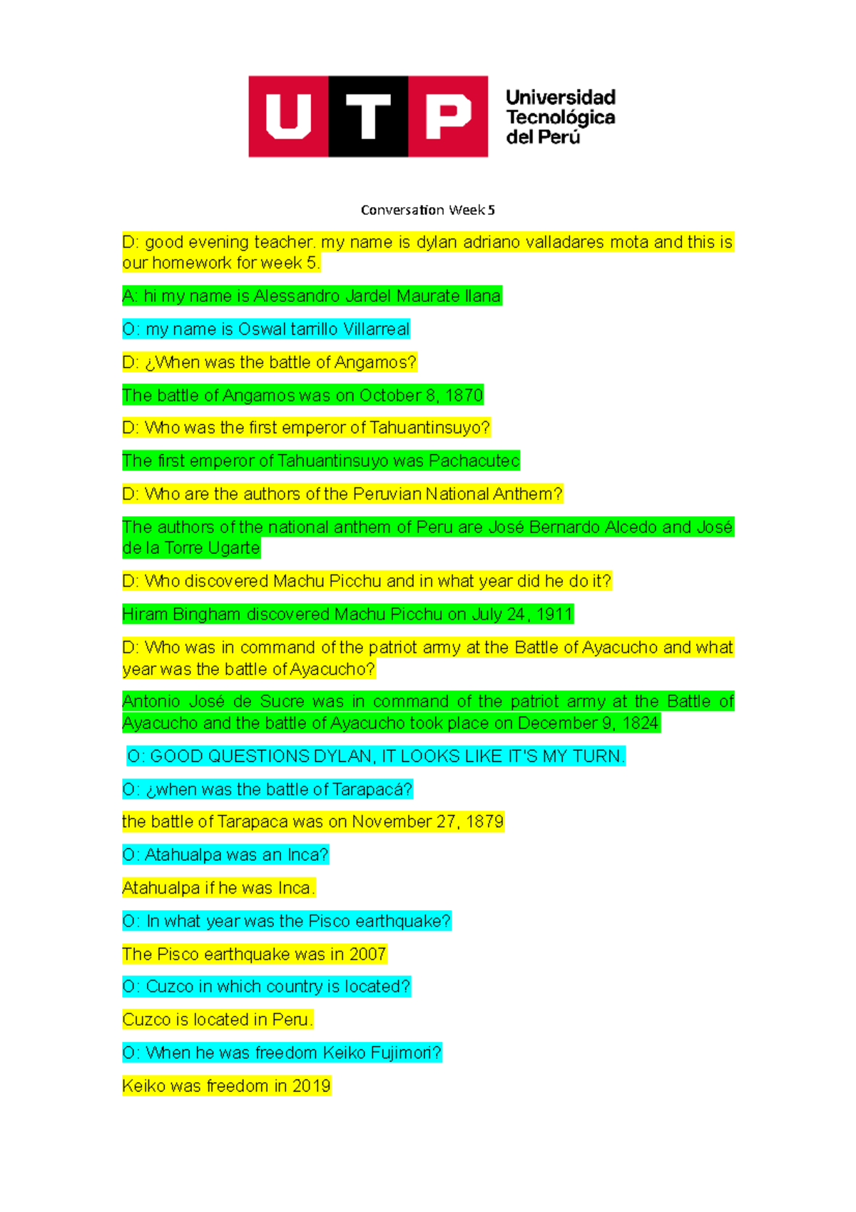 TASK - task semana 5 conversation - Conversation Week 5 D: good evening ...