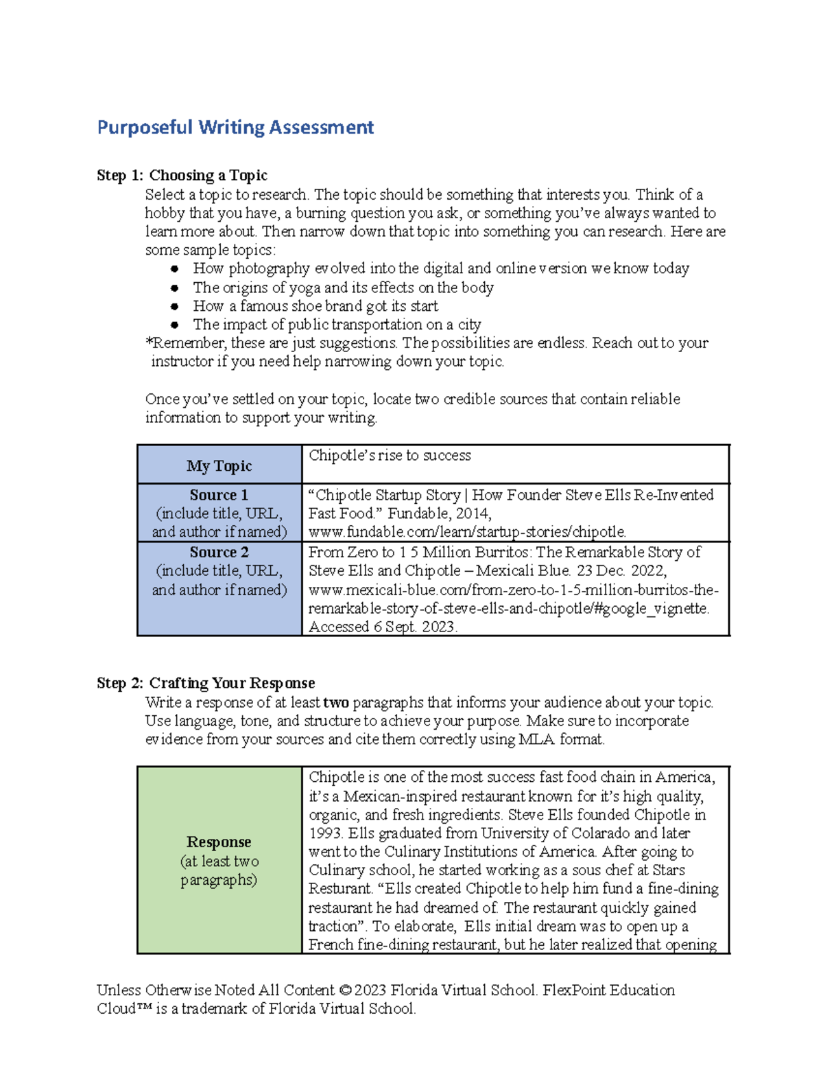 01 03 purposeful writing - Purposeful Writing Assessment Step 1 ...