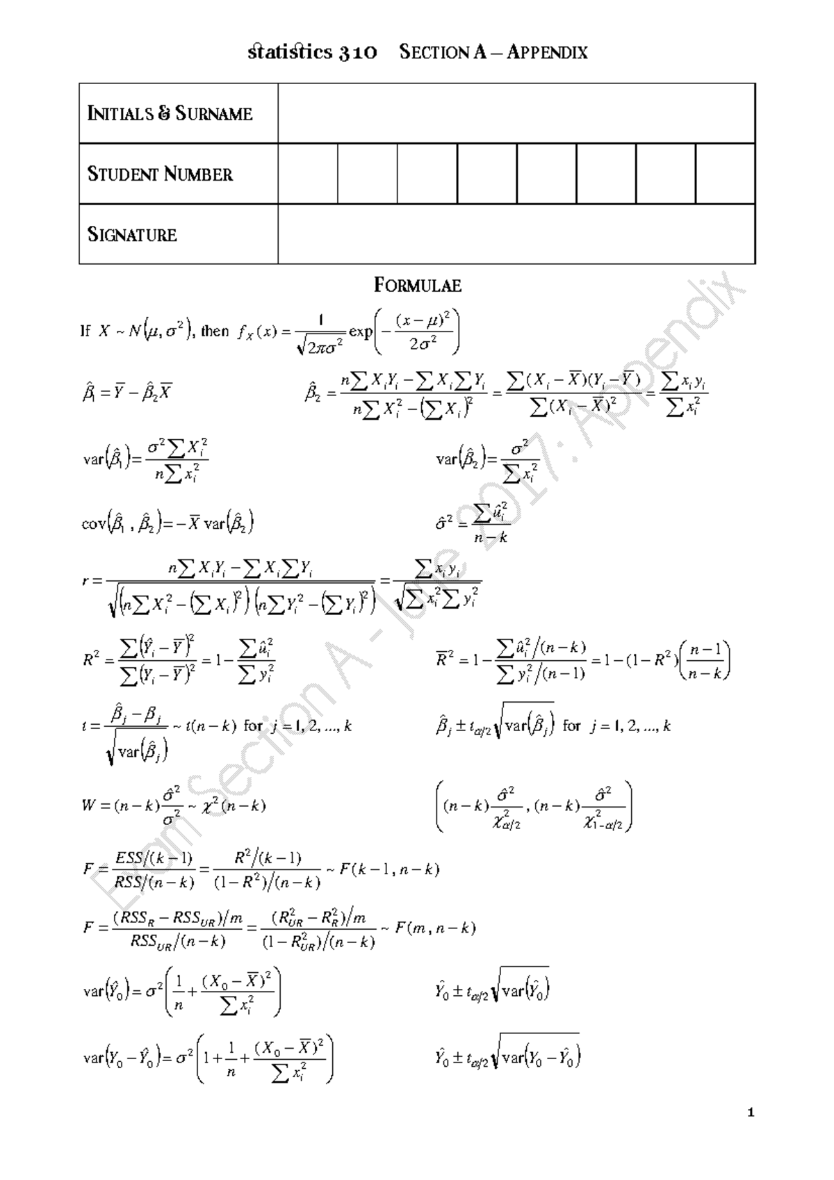 STK310Exam Section A 2017 Appendix - ÿatiÿics310SECTIONA 3 APPENDIX ...