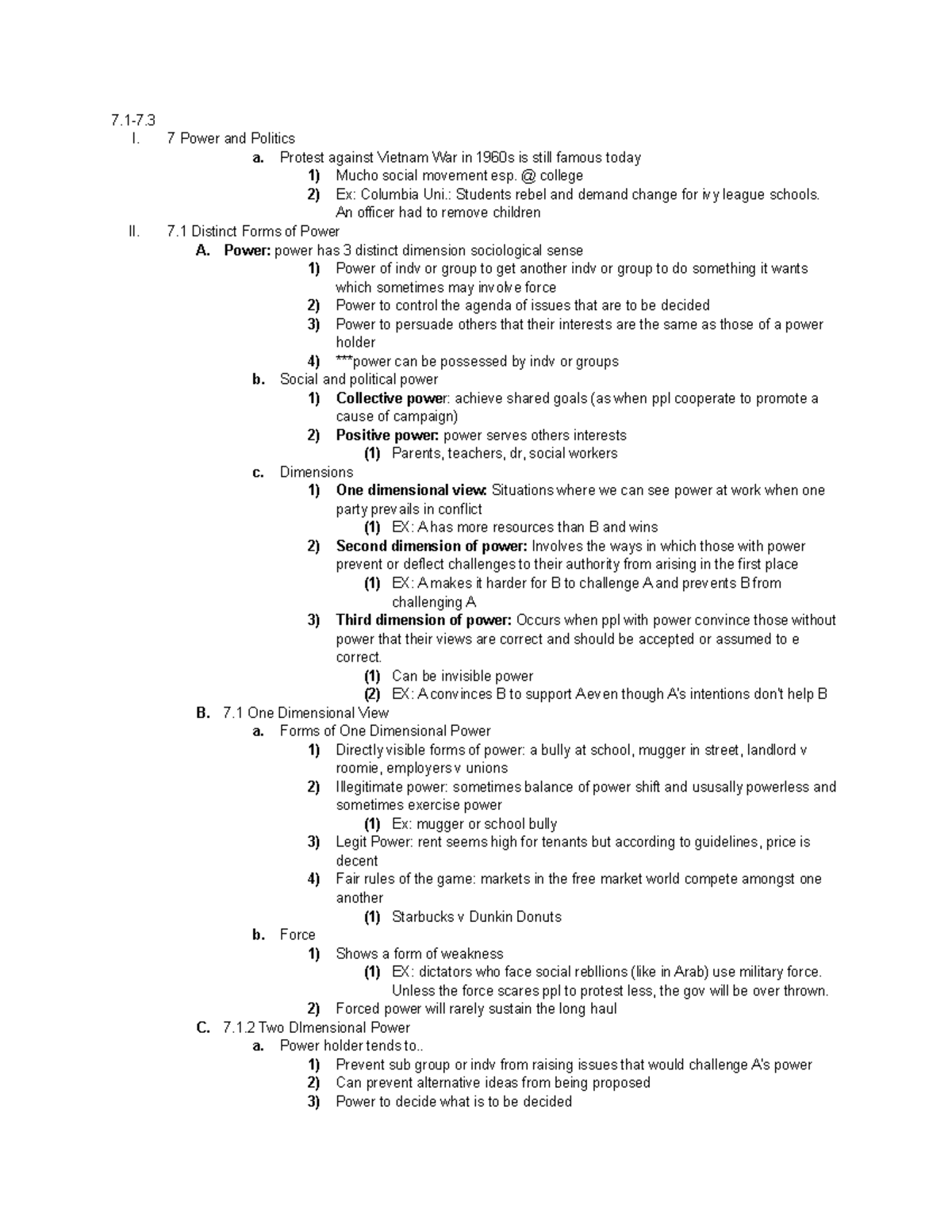 Ch 7 (Book) - Lecture notes 1-2 - 7-7. I. 7 Power and Politics a ...