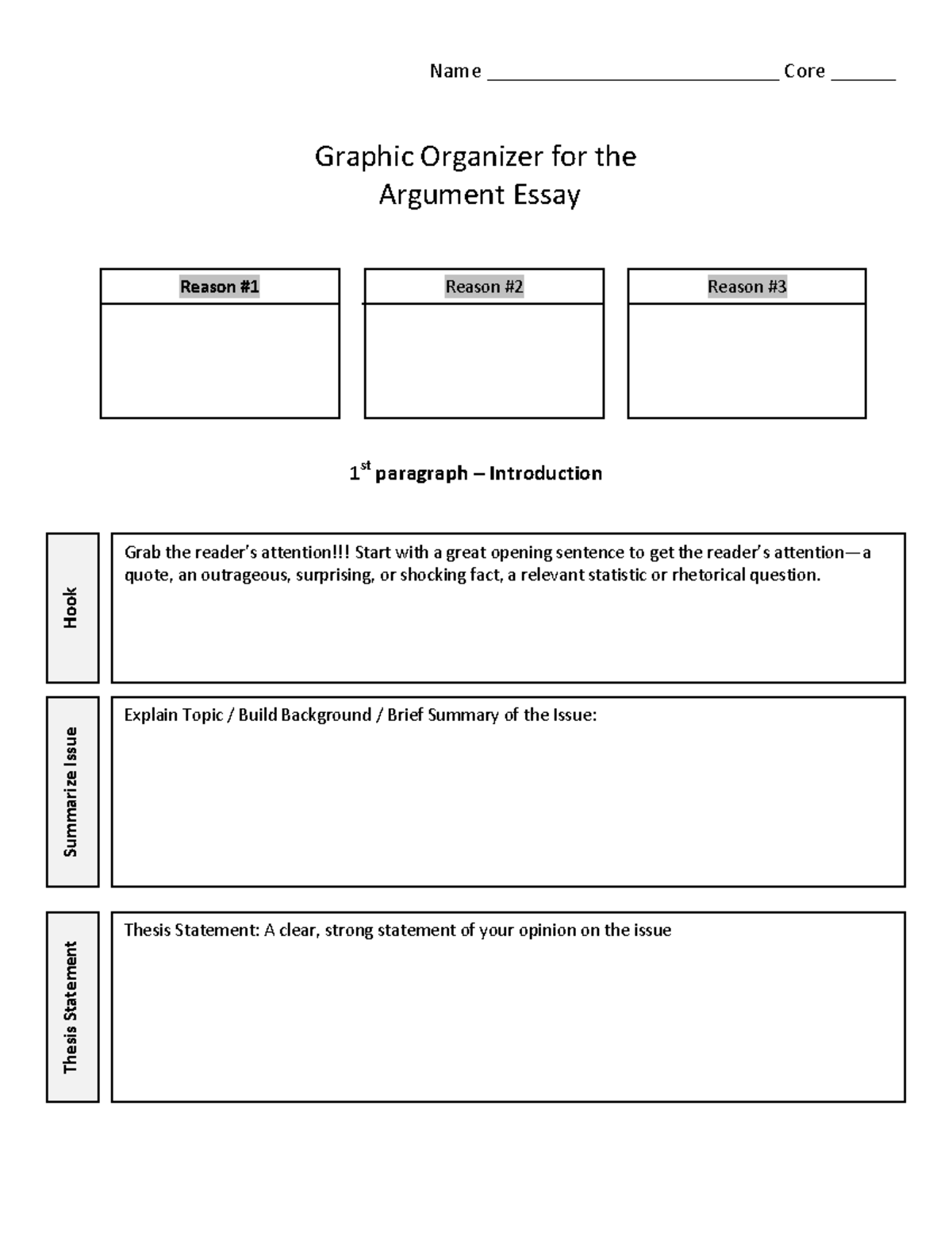 Argument essay outline graphic organizer Name