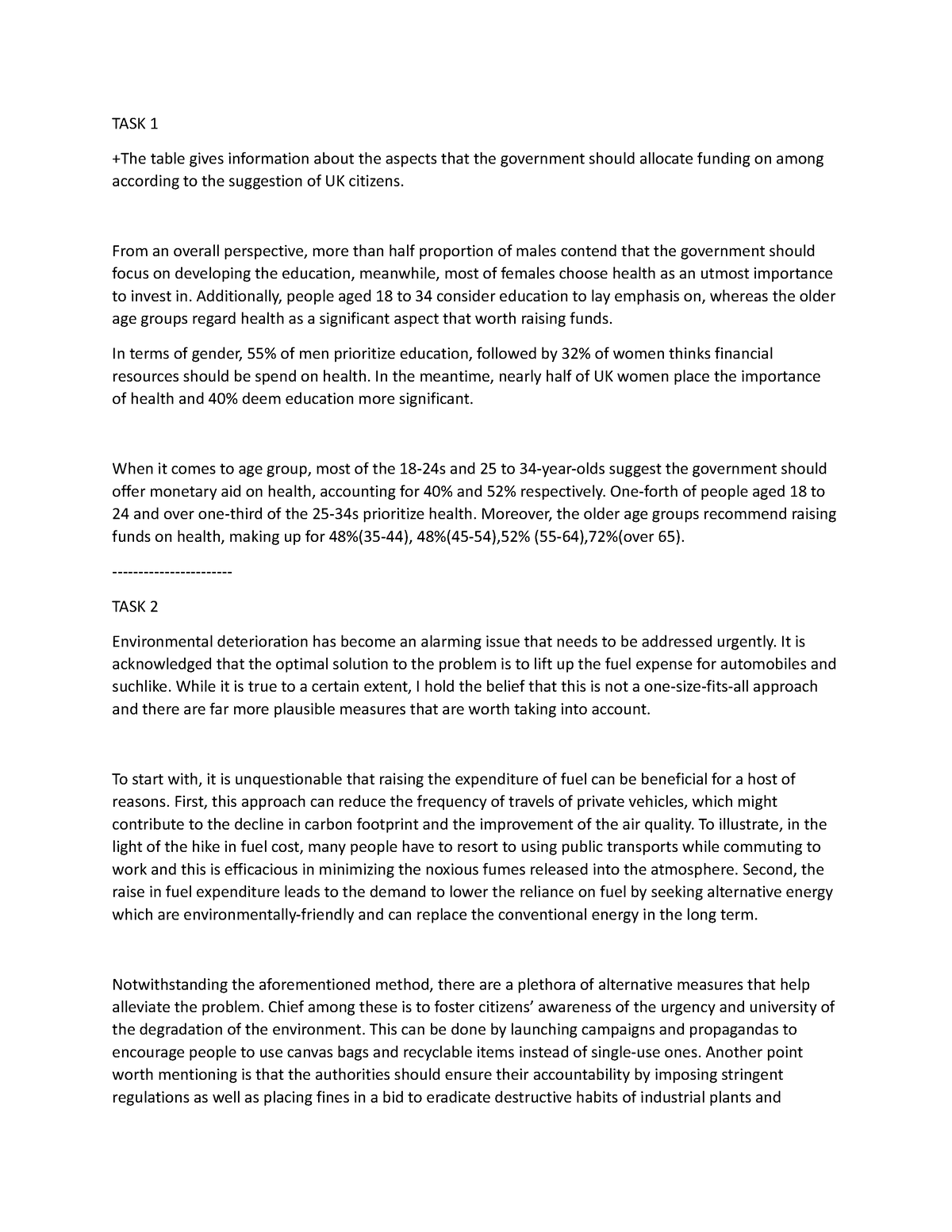 Writing - none - TASK 1 +The table gives information about the aspects ...