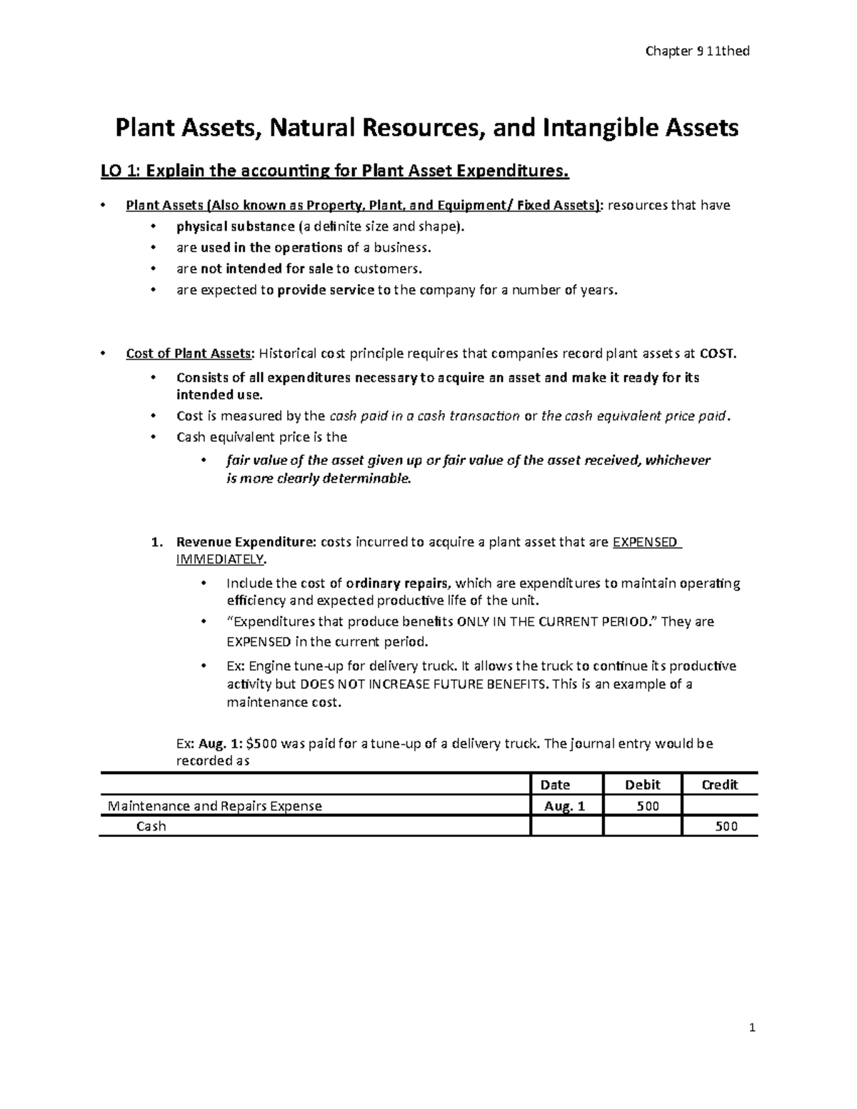 Chapter 9 Review - Plant Assets, Natural Resources, and Intangible ...