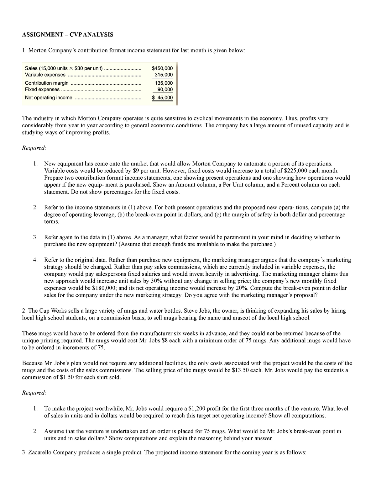 Contribution Format Income Statement 