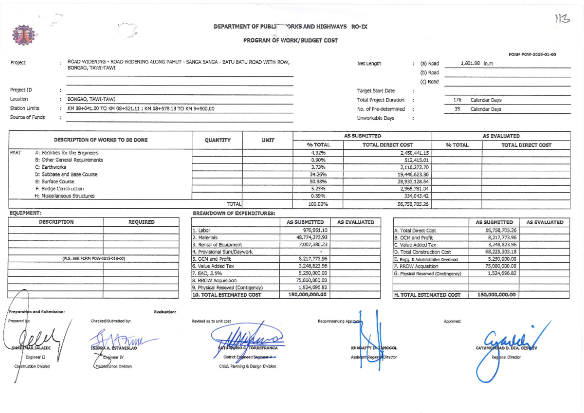POW 19J00113 - reference - 113 DEPARTMENT OF PUBLI ORKS AND HIGHWAYS ...