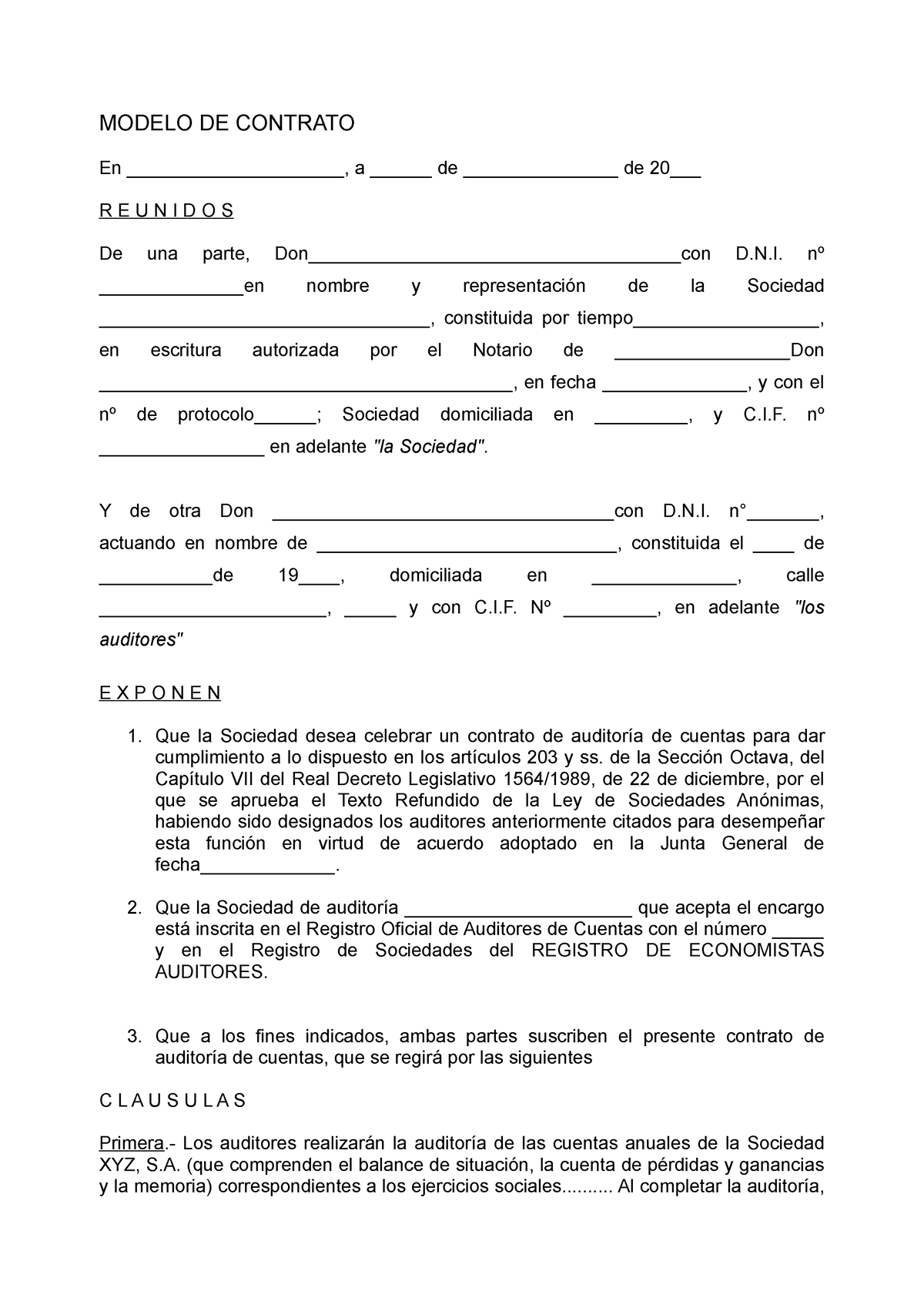 Contrato de carta - MODELO DE CONTRATO En __________________, a ...