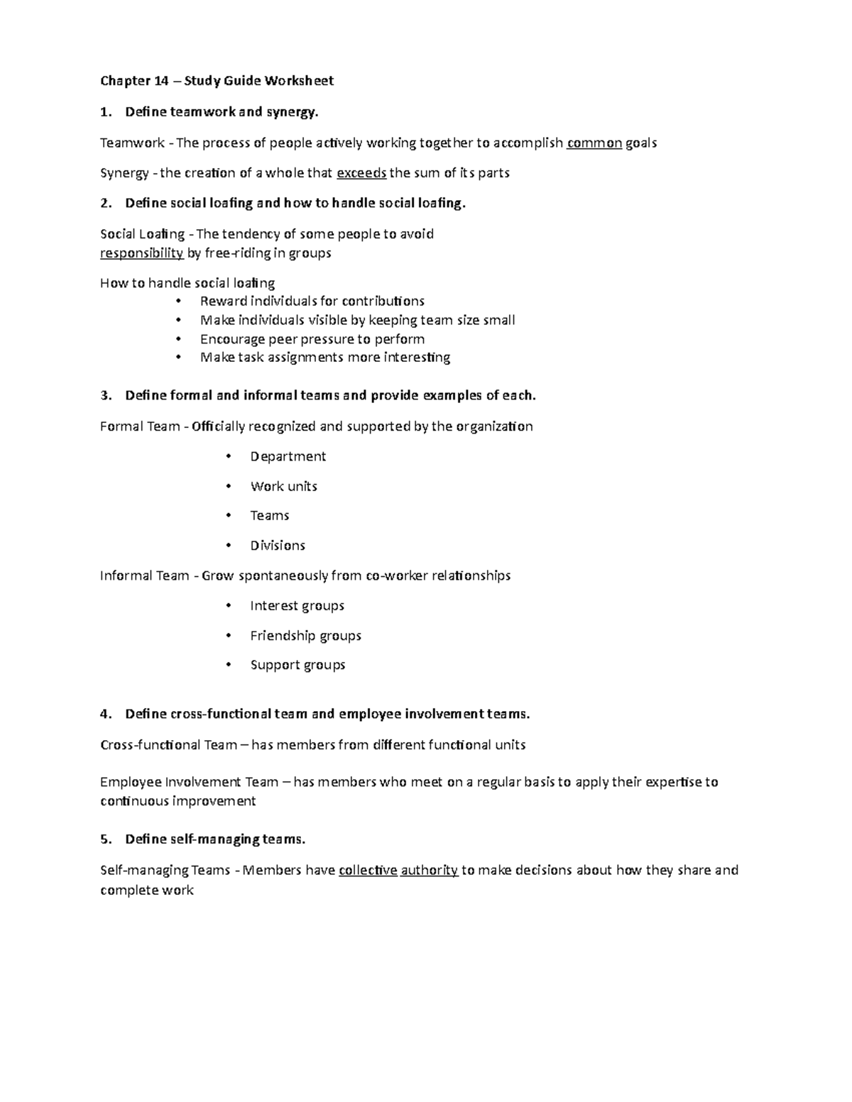 MGMT Ch 14 Assignment - Chapter 14 – Study Guide Worksheet Define ...