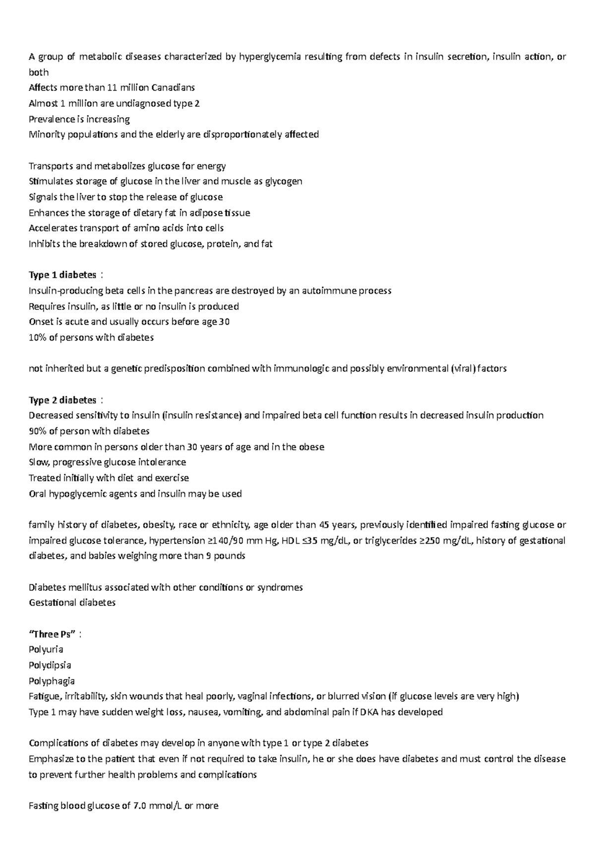 Diabetes notes - A group of metabolic diseases characterized by ...