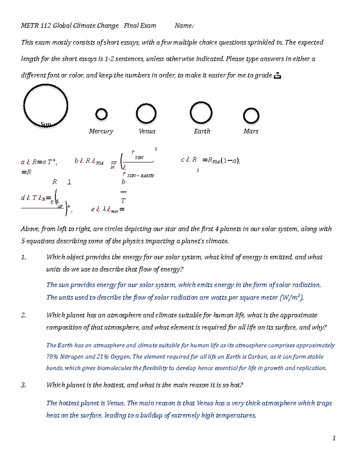 METR112 Spring 2023 Exam 2 - Solutions - METR 112 Global Climate Change ...
