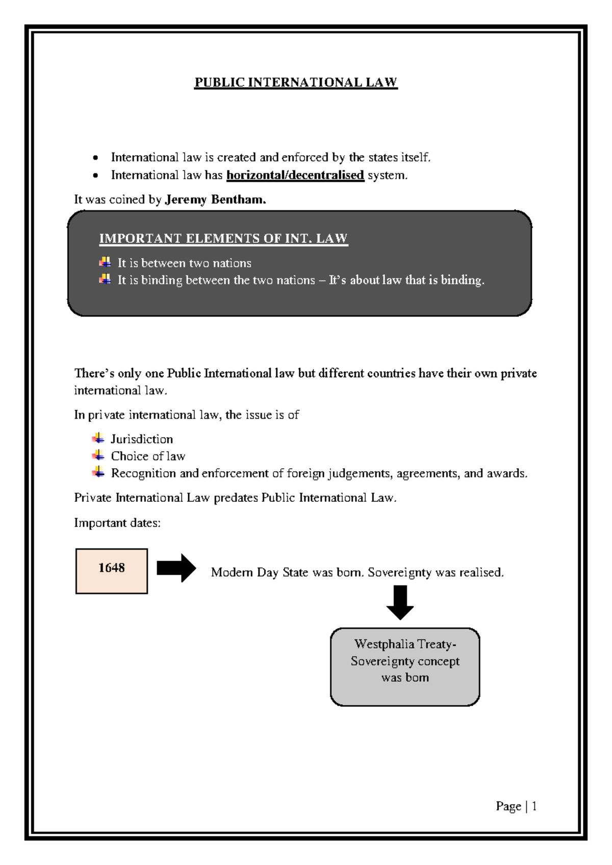 Public International LAW (notes) (3) - IMPORTANT ELEMENTS OF INT. LAW ...