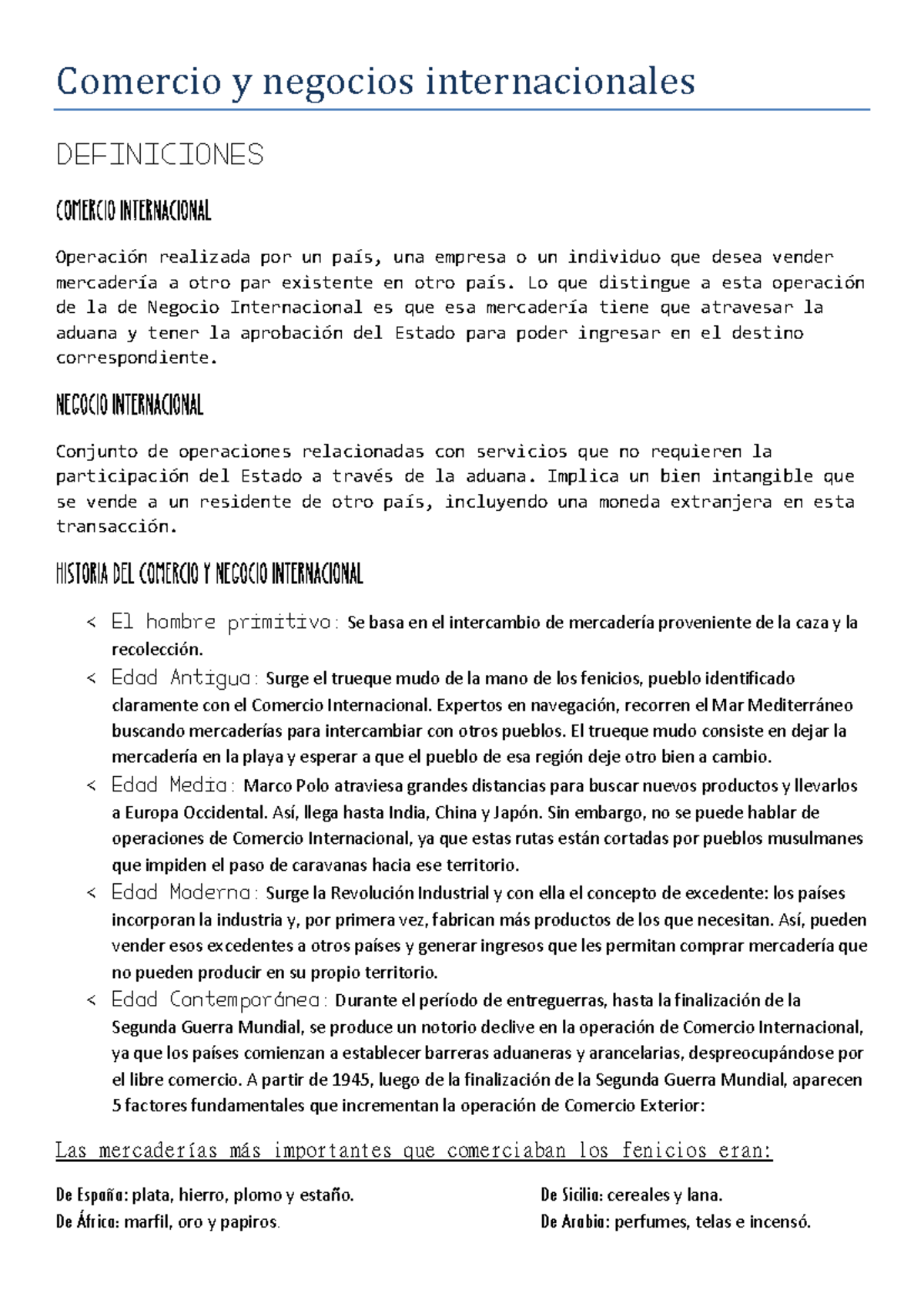 Comercio y negocios internacionales Resumen - Comercio y negocios ...