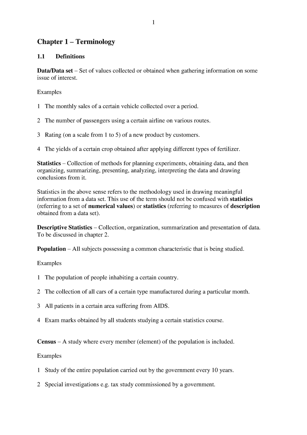 Stat181 Notes - Statistics Inference - Chapter 1 – Terminology 1 ...