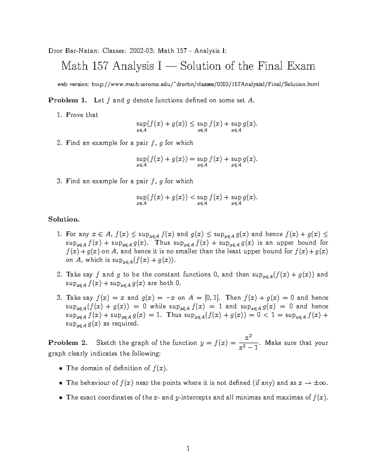 MAT157 Final Exam - Dror Bar-Natan: Classes: 2002-03: Math 157 ...