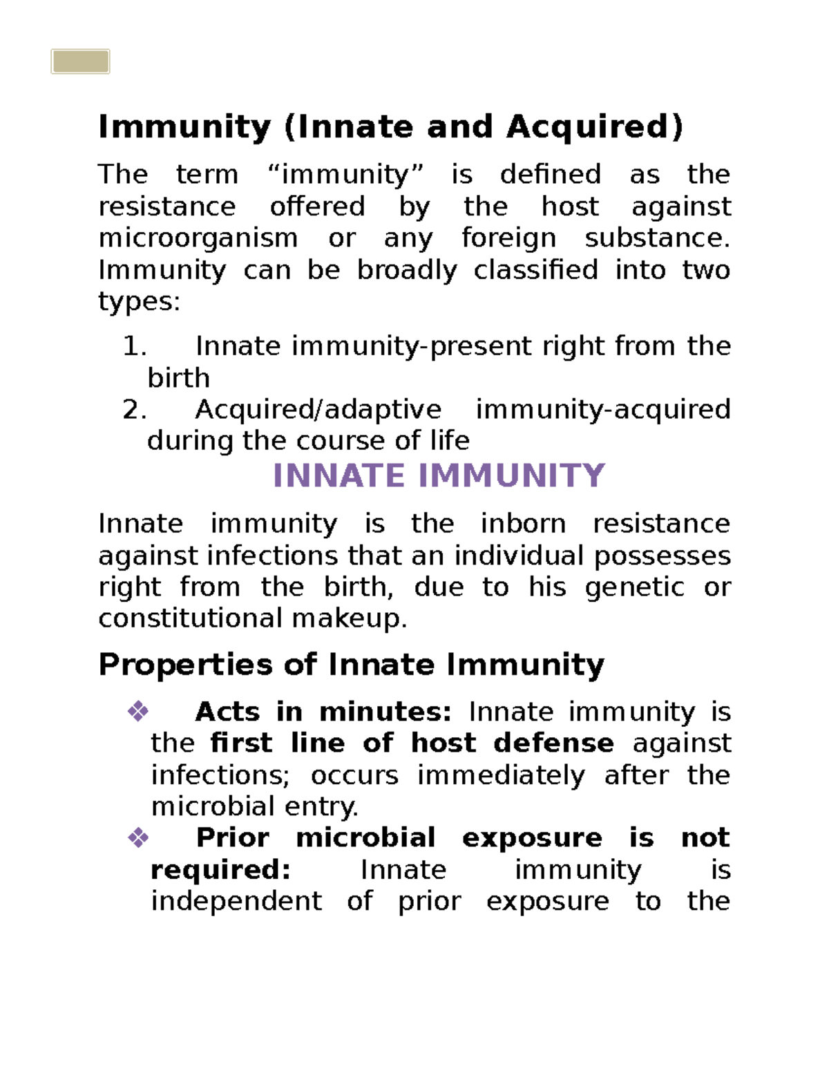 Immunity - It's lecture notes - Immunity (Innate and Acquired) The term ...