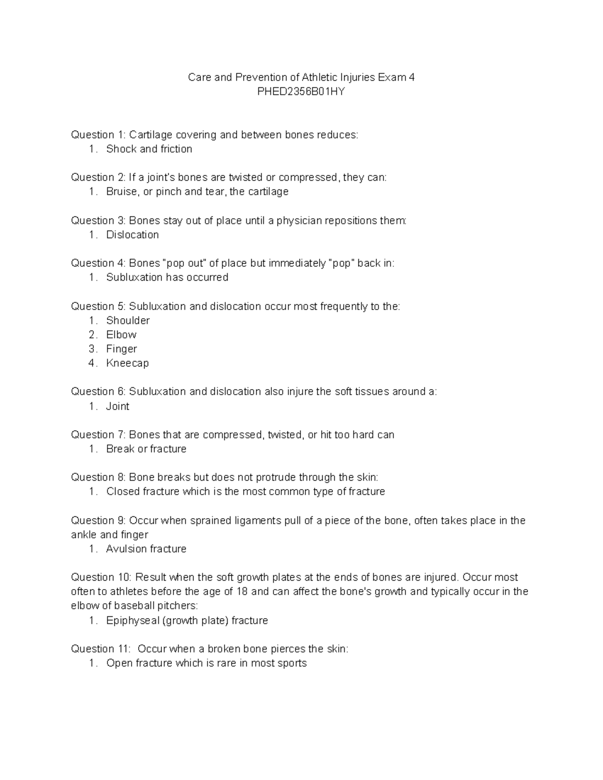 Care and Prevention of Athletic Injuries Exam 4 - Shock and friction ...