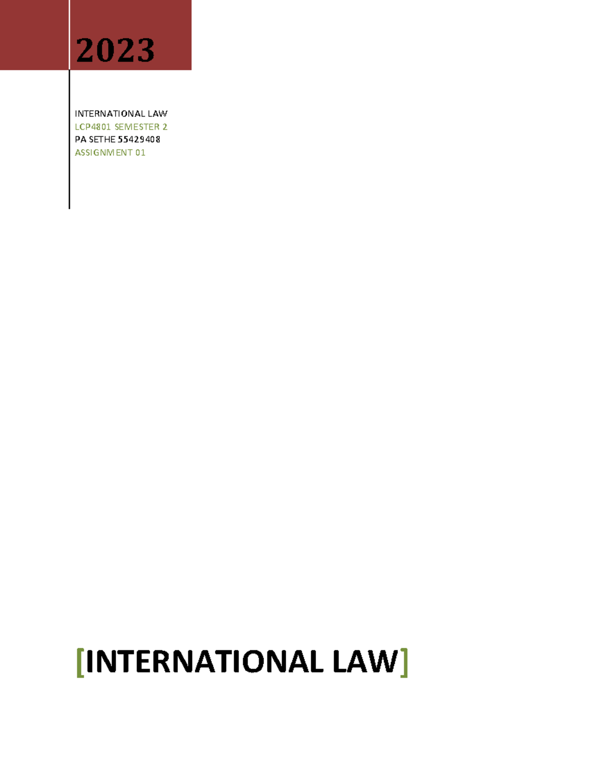 LCP4801 Assignment O1 PA Sethe - 2023 INTERNATIONAL LAW LCP4801 ...