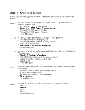 BA 351 Chapter 5 Multiple Choice - Chapter 5: Multiple Choice Questions ...