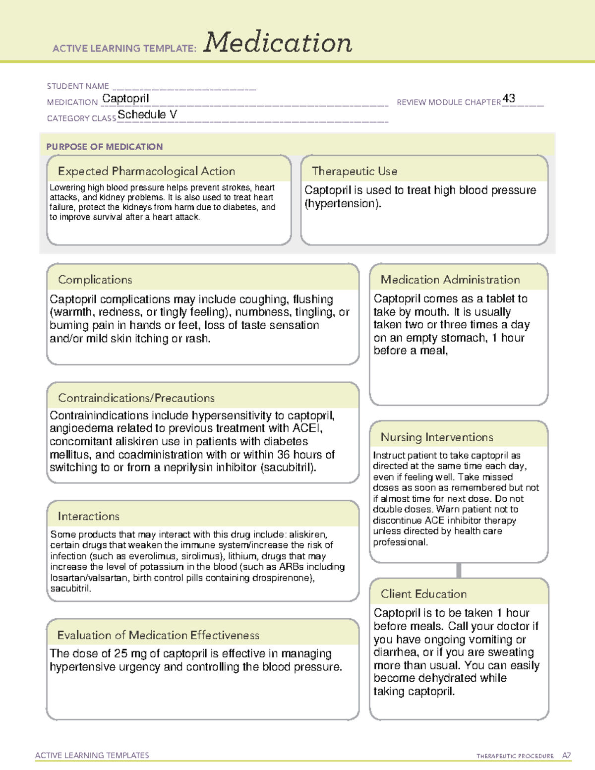 Captopril Drug Card - N A - Active Learning Templates Therapeutic 